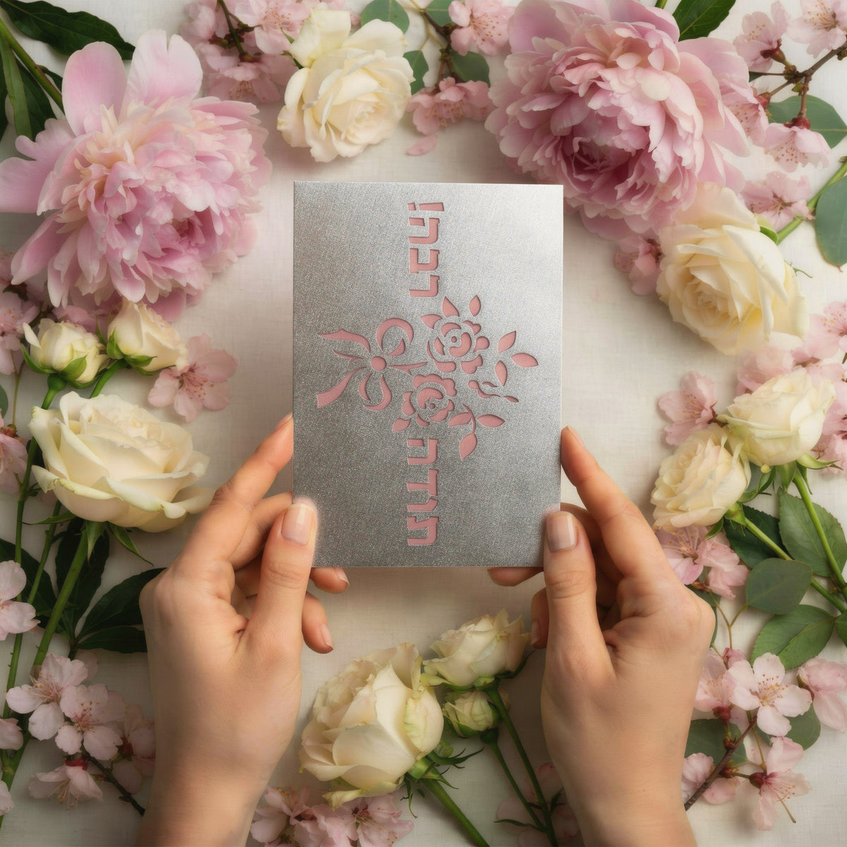 “Toda Raba” (תודה רבה) Thank You Card – Elegant Hebrew Floral Greeting Card with Intricate Cutout Design