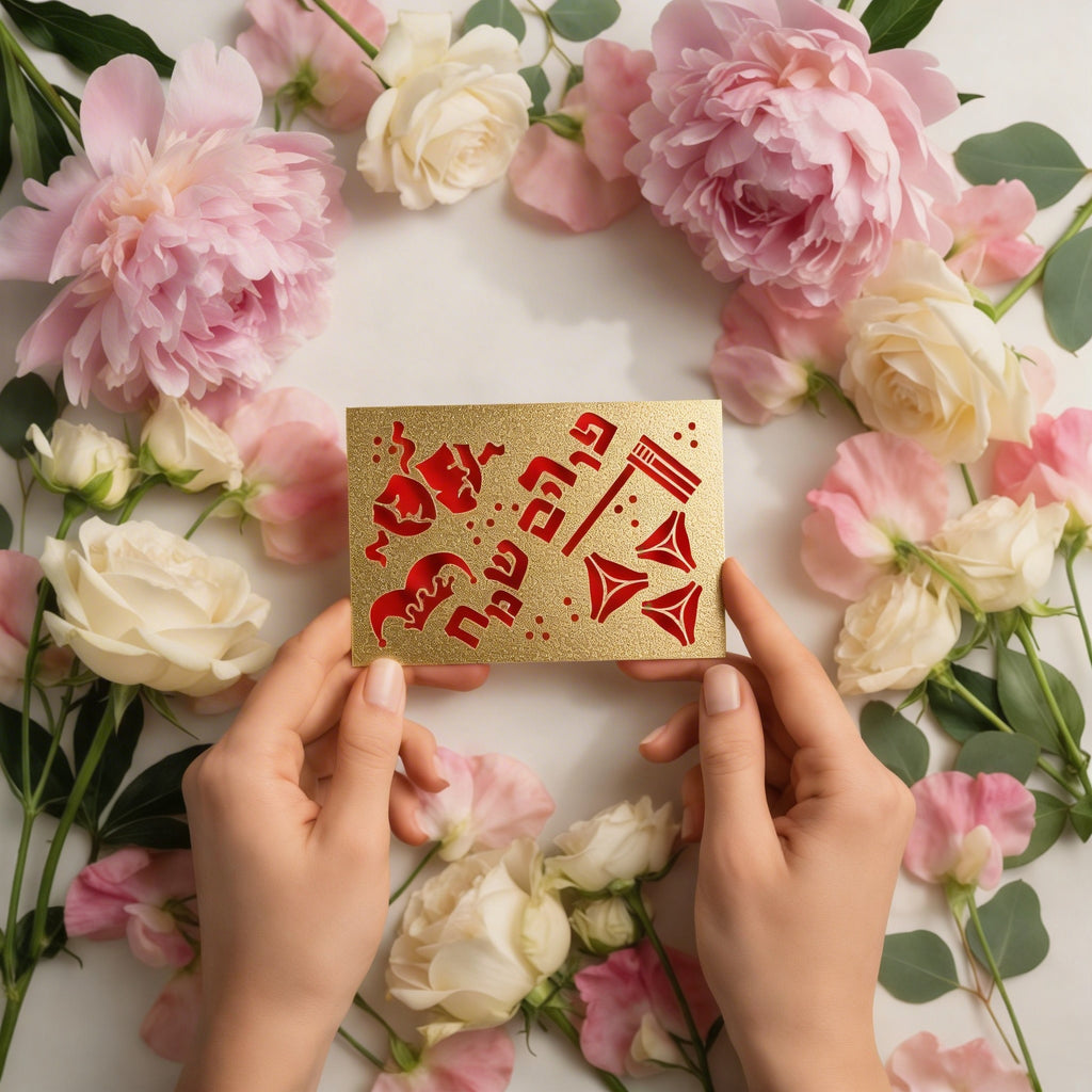 PURIM SAMEAH Laser Cut Greeting Card – Inspired by Traditional Jewish Paper Art