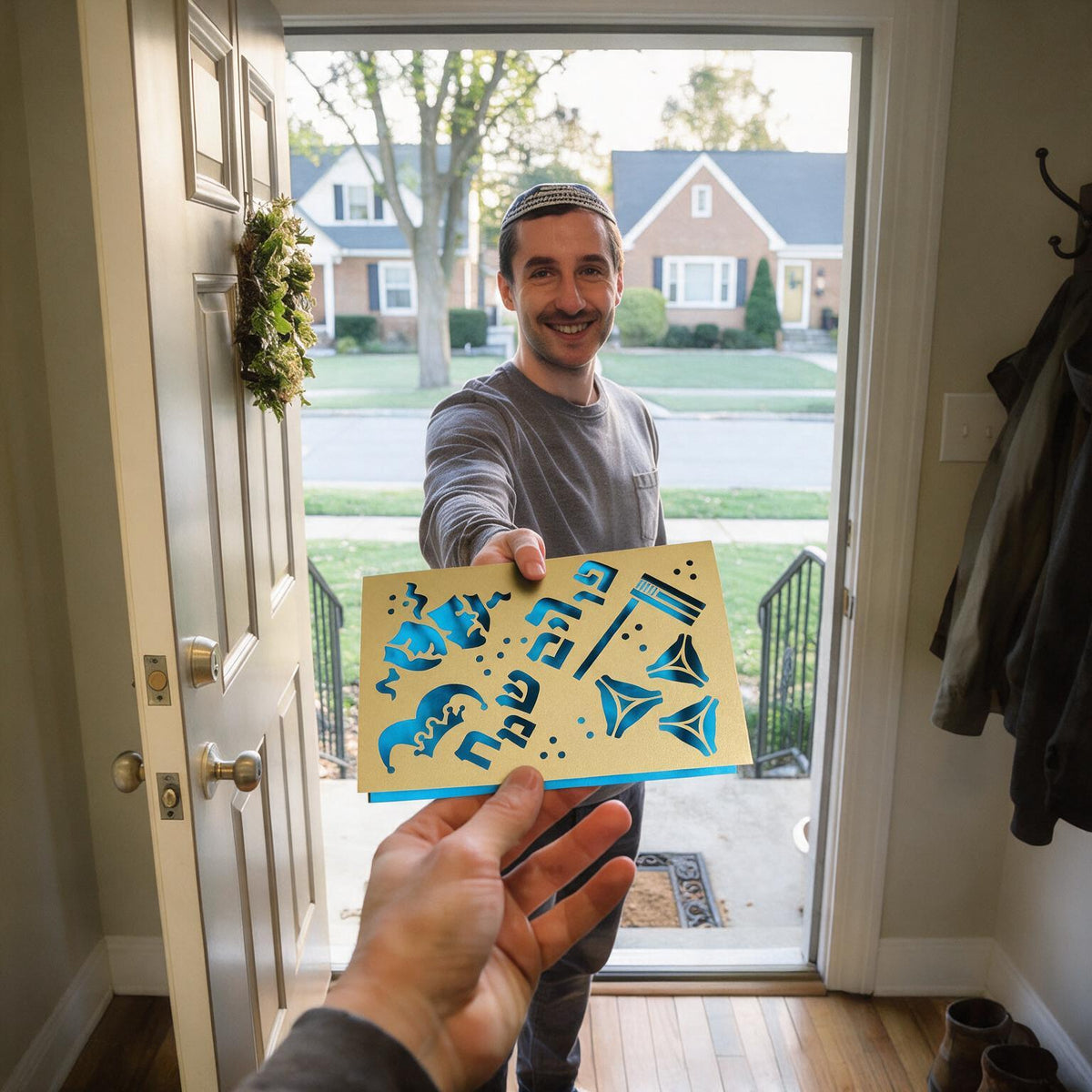 PURIM SAMEAH Laser Cut Greeting Card – Inspired by Traditional Jewish Paper Art