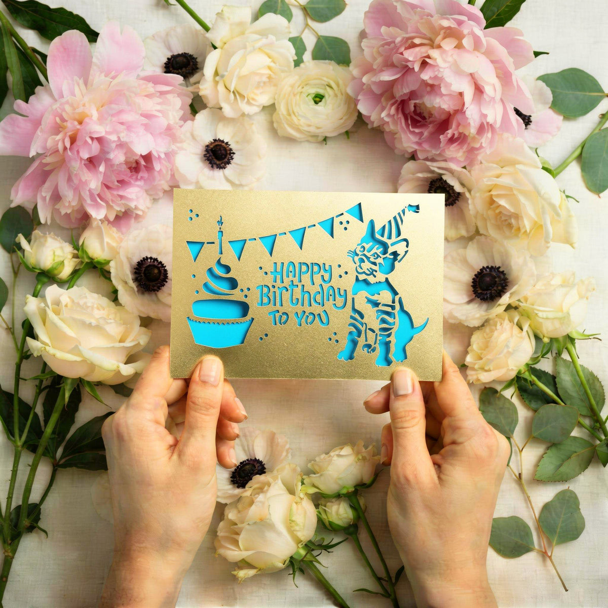 HAPPY BIRTHDAY KITTEN – Laser Cut Birthday Greeting Card with Cute Kitten and Cupcake