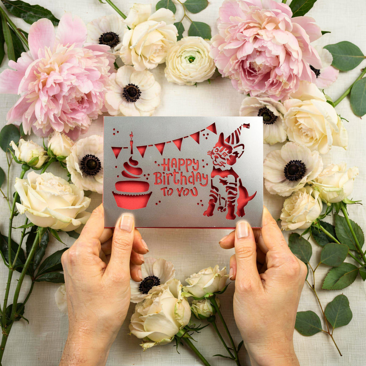 HAPPY BIRTHDAY KITTEN – Laser Cut Birthday Greeting Card with Cute Kitten and Cupcake