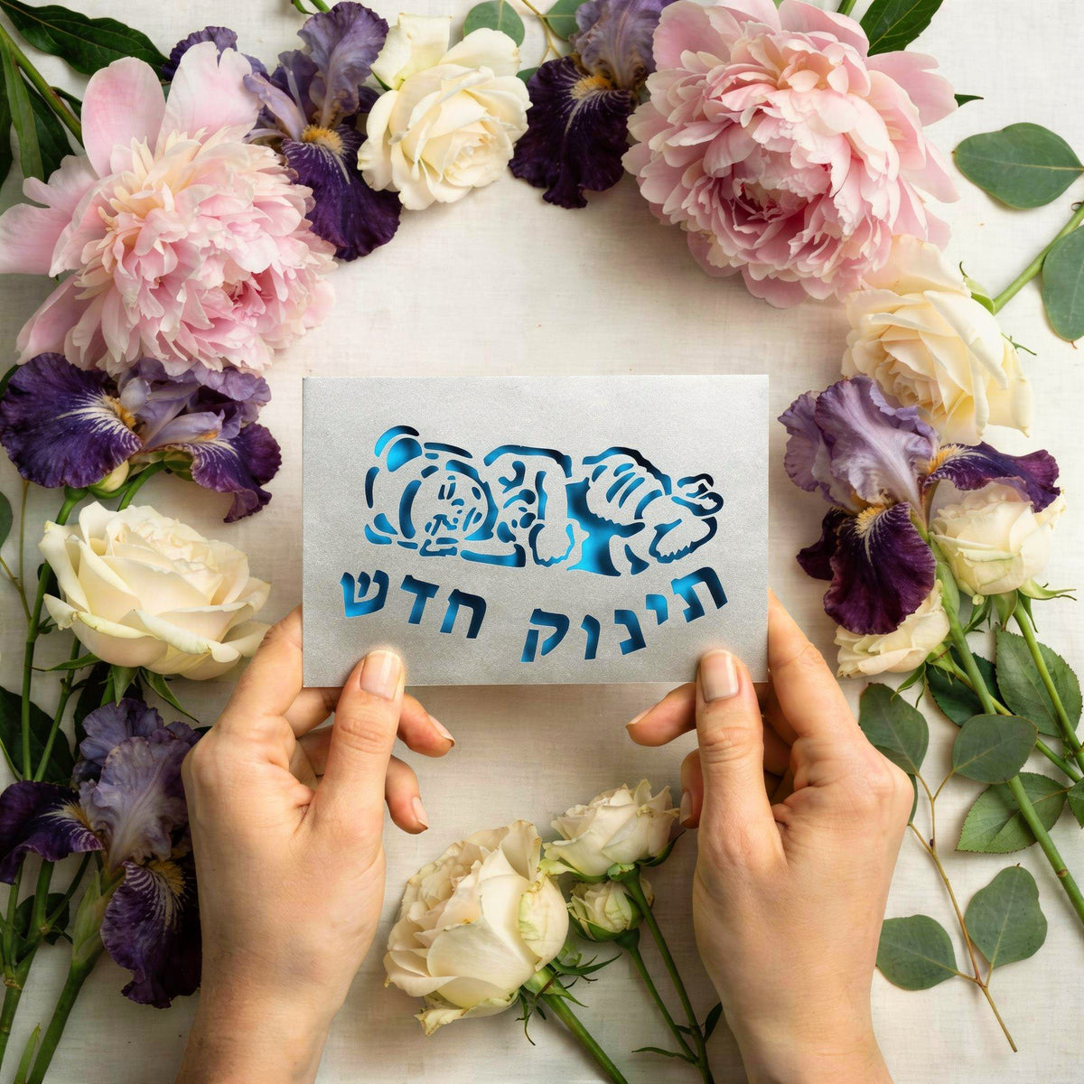 TINOK HADASH Laser Cut Greeting Card – Hebrew New Baby Congratulations Card
