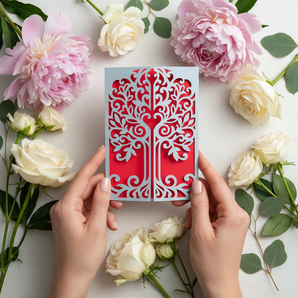 TREE WITH HEART Laser Cut Greeting Card – Elegant Symbol of Love, Family & Connection