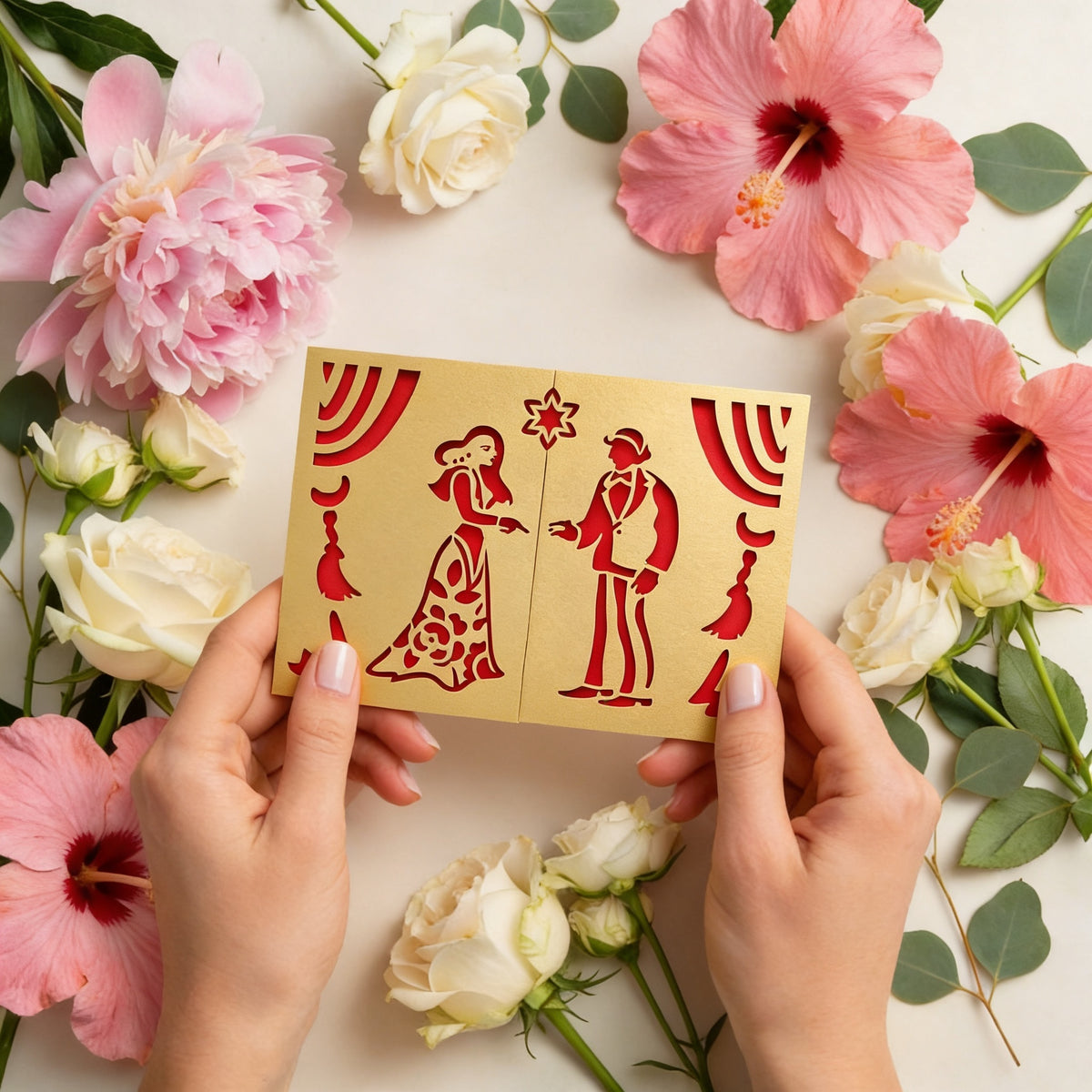 HATUNA Laser Cut Wedding Greeting Card – Elegant Jewish Wedding Card Inspired by Traditional Paper-Cut Art