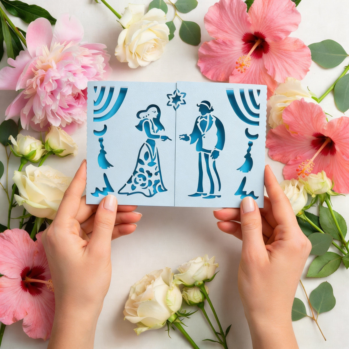 HATUNA Laser Cut Wedding Greeting Card – Elegant Jewish Wedding Card Inspired by Traditional Paper-Cut Art