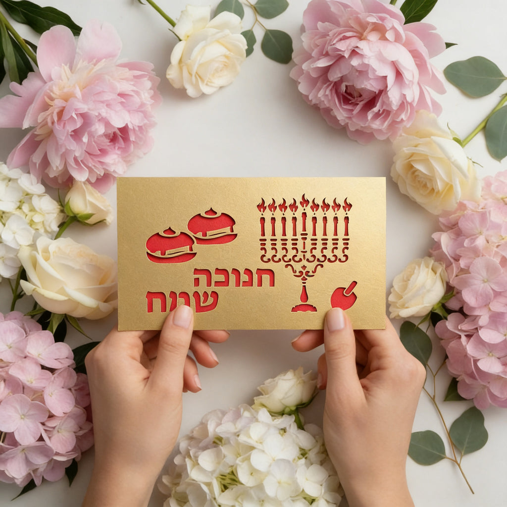 HANUKKAH Laser Cut Greeting Card – Elegant Jewish Holiday Card with Traditional Symbols