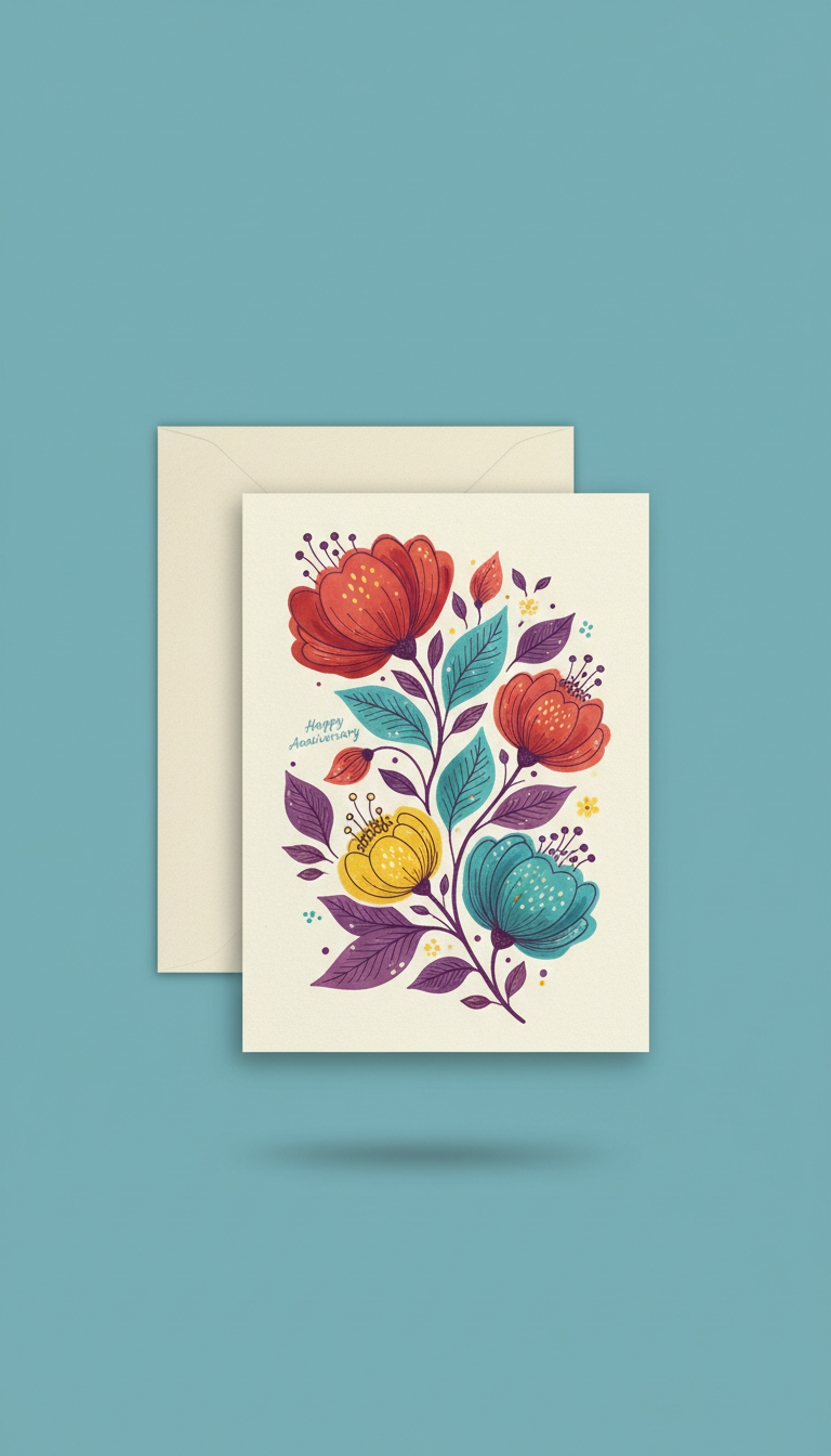 Anniversary Florals illustrated postcard
